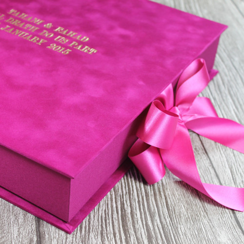 Drop Back / Clamshell Box - Fuchsia Pink Velvety Suede Look Cloth