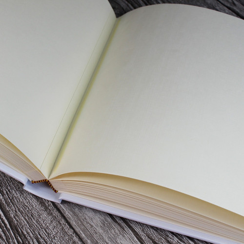Baby Boy Memory Record Book - White Leather Blue & White Ribbon Page Marker