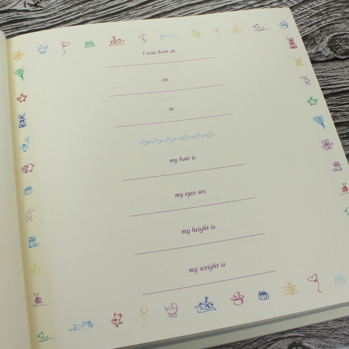 Baby Girl Memory Record Book - Ivory Leather Lilac & Ivory Ribbon Page Marker