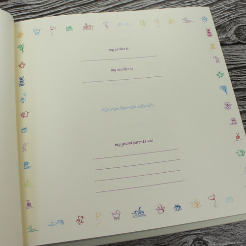 Baby Girl Memory Record Book - Ivory Leather Lilac & Ivory Ribbon Page Marker