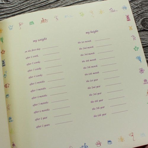Baby Girl Memory Record Book - Ivory Leather Lilac & Ivory Ribbon Page Marker