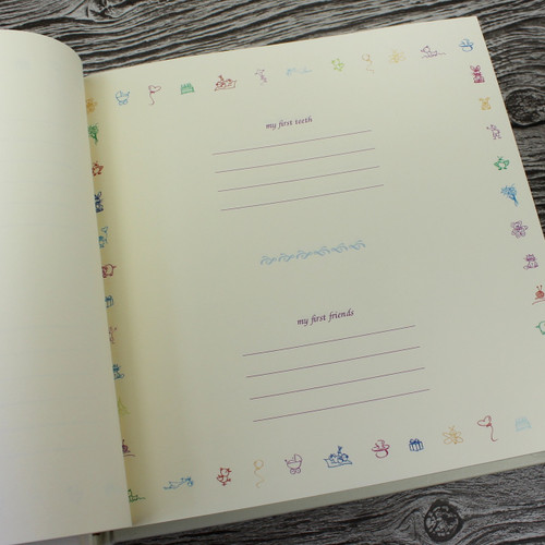 Baby Girl Memory Record Book - Ivory Leather Lilac & Ivory Ribbon Page Marker