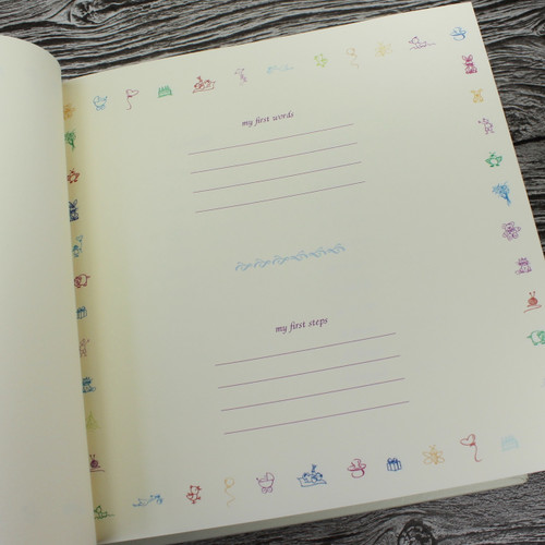 Baby Girl Memory Record Book - Ivory Leather Lilac & Ivory Ribbon Page Marker