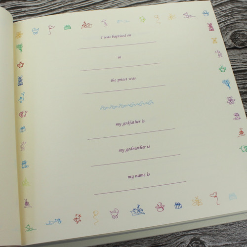Baby Girl Memory Record Book - Ivory Leather Lilac & Ivory Ribbon Page Marker