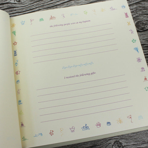 Baby Girl Memory Record Book - Ivory Leather Lilac & Ivory Ribbon Page Marker