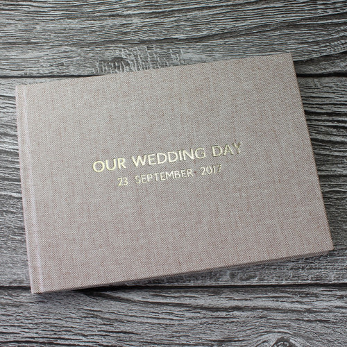 Wedding Guest Book In Peach Blush Linen - A5 or A4 Landscape