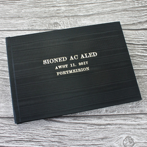 Wedding Guest Book In Black Satin Taffeta With Moiré Design - A5 or A4 Landscape