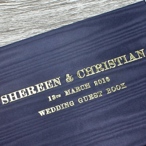 Navy Satin Taffeta Photo Album With Moiré Design