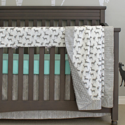 grey deer crib bedding set 4pc with rail protector (premium grey deer crib bedding set 4pc with rail protector (premium