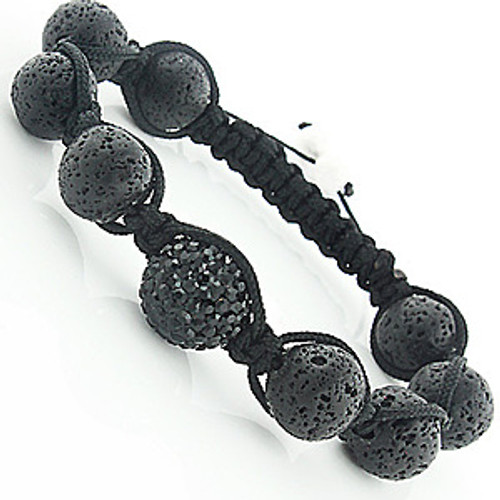 "Black Disco Ball Bracelet: CZ Volcanic Lava Beads Hip Hop Jewelry "Black Disco Ball Bracelet: CZ Volcanic Lava Beads Hip Hop Jewelry