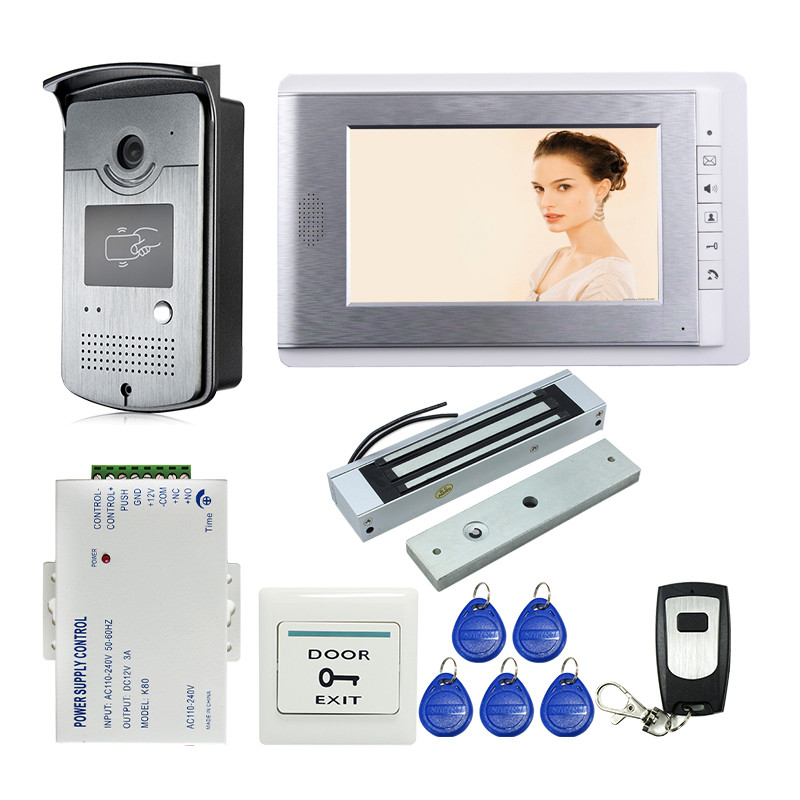 7" Video Door Phone Intercom System IR Camera+Electric Drop Bolt Lock 2 Monitors