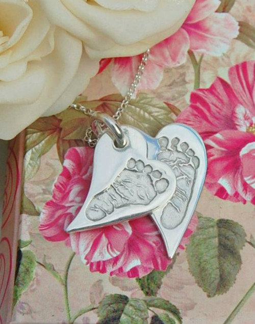 Hand/Foot print double stacked pendant - wavy heart shape Hand/Foot print double stacked pendant - wavy heart shape