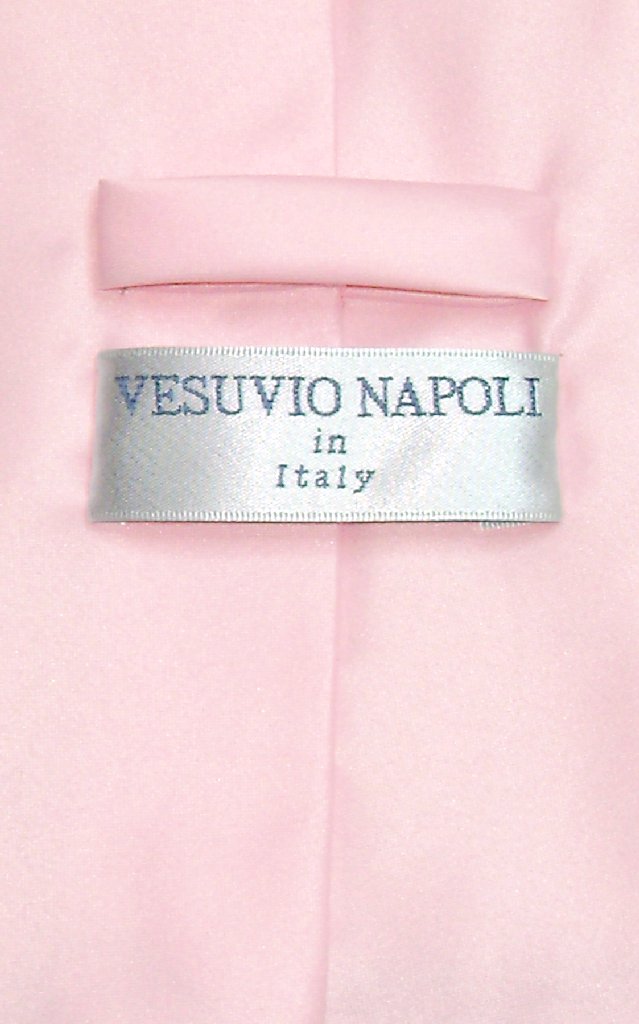 Vesuvio Napoli Solid Pink NeckTie Handkerchief Mens Neck Tie Set
