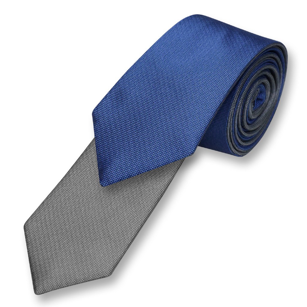 Biagio Two-Sided NeckTie Solid Royal Blue and Charcoal Grey Mens Tie