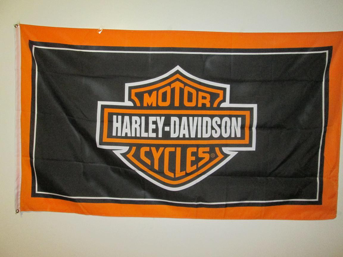 NOS 1980's Vintage Black Harley Davidson Dealer Flag - HawgCity