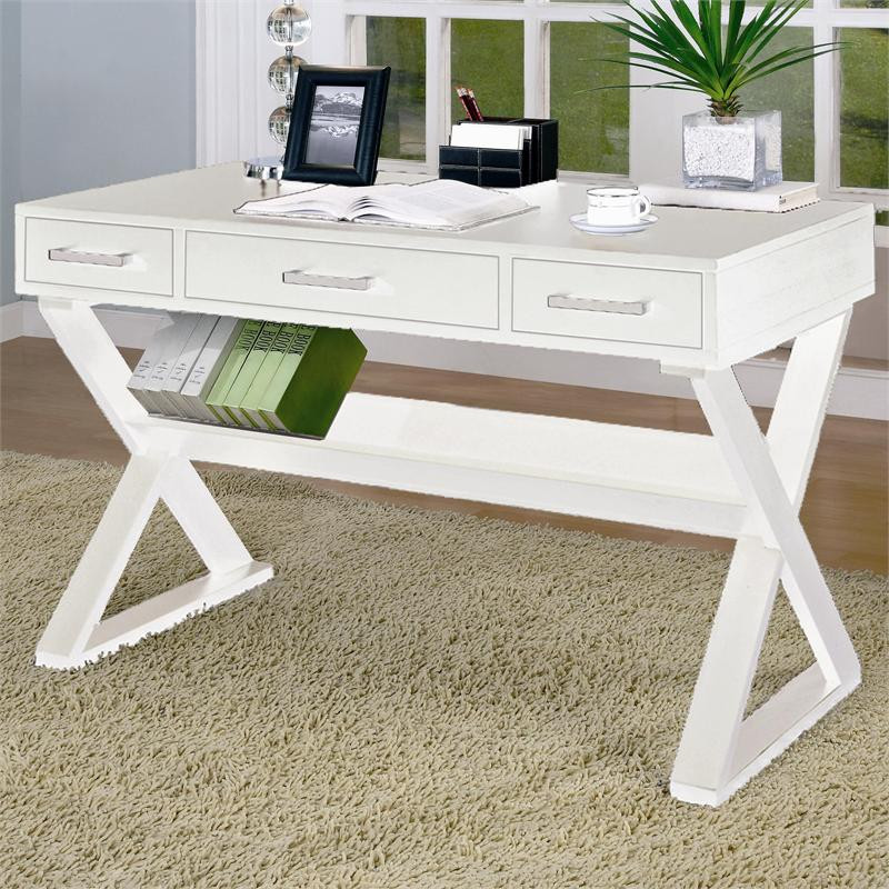 48 Joy White Wood Writing Desk W/ Drawers | Makeup Vanity Desk