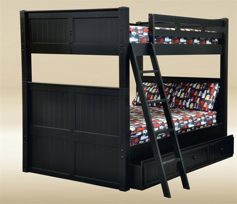 Dillon Black Full Over Full Bunk Bed Full Size Bunk with Drawers