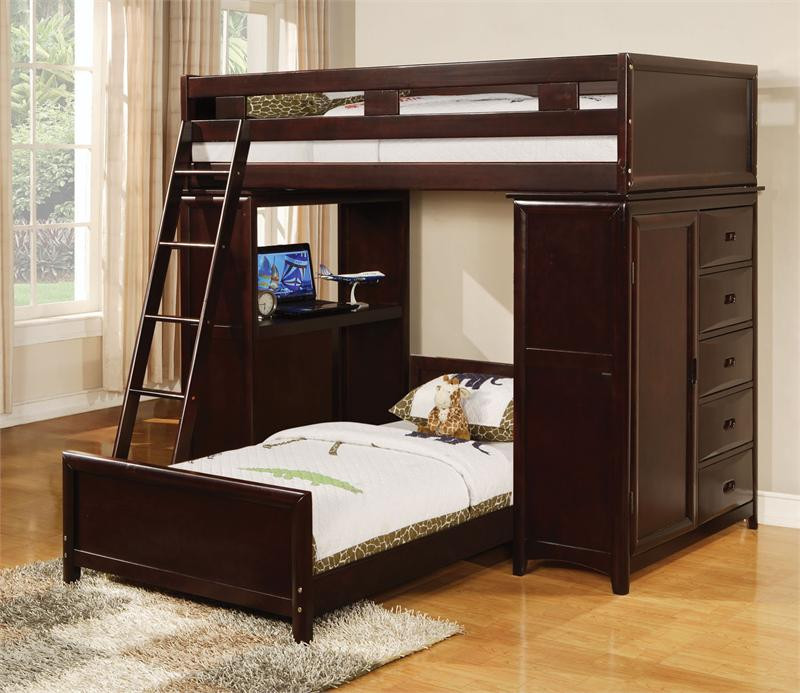 Wallace Espresso Workstation Twin Loft Bed w/ Desk