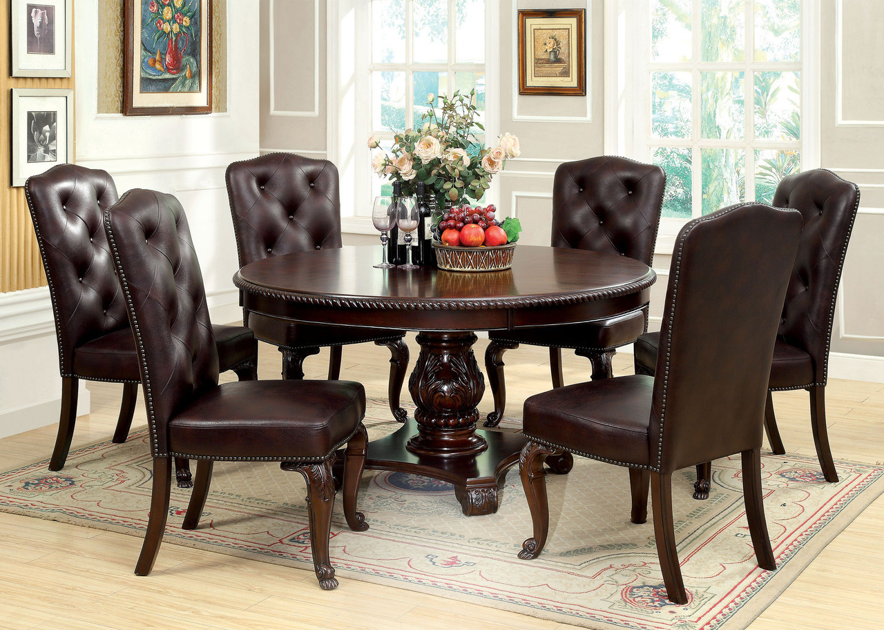 60" Bellagio Brown Cherry Round Dining Table Set | Seating ...