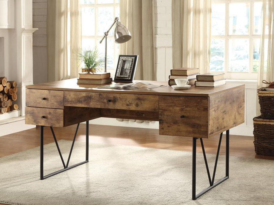 Antique Nutmeg Industrial Style Writing Desk - Antique Nutmeg Industrial Style Writing Desk