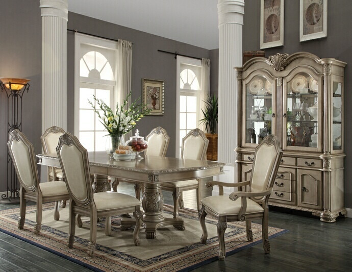 ACME Chateau De Ville Antique White 48 Pc Pedestal Dining Table Set Custom Antique White Dining Room ACME Chateau De Ville Antique White 48 Pc Pedestal Dining Table Set Custom Antique White Dining Room