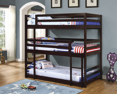 Triple Twin Bunk Bed in Cappuccino Finish  Triple Bunk Beds