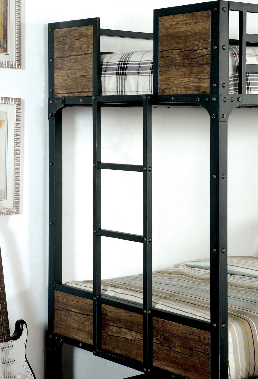Austin Industrial Inspired Metal Twin Full Size Bunk Bed