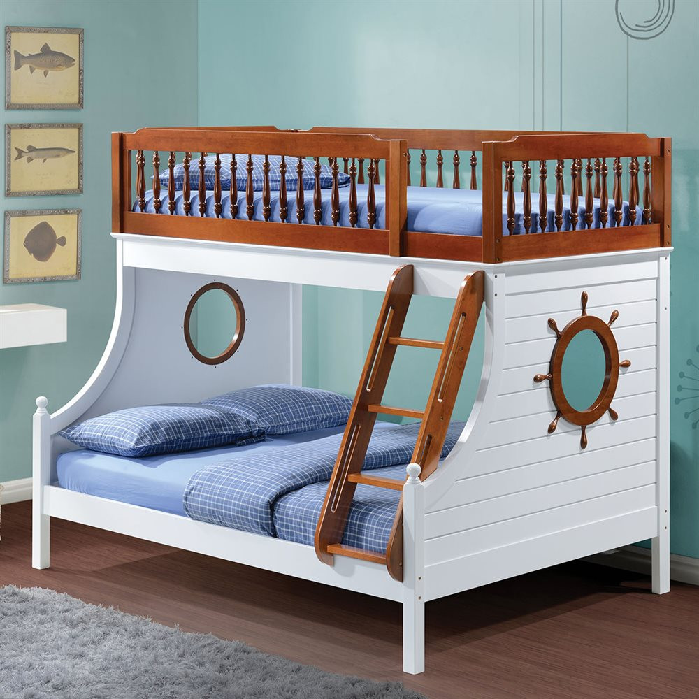 Farah Nautical White Oak Twin over Full Bunk Bed