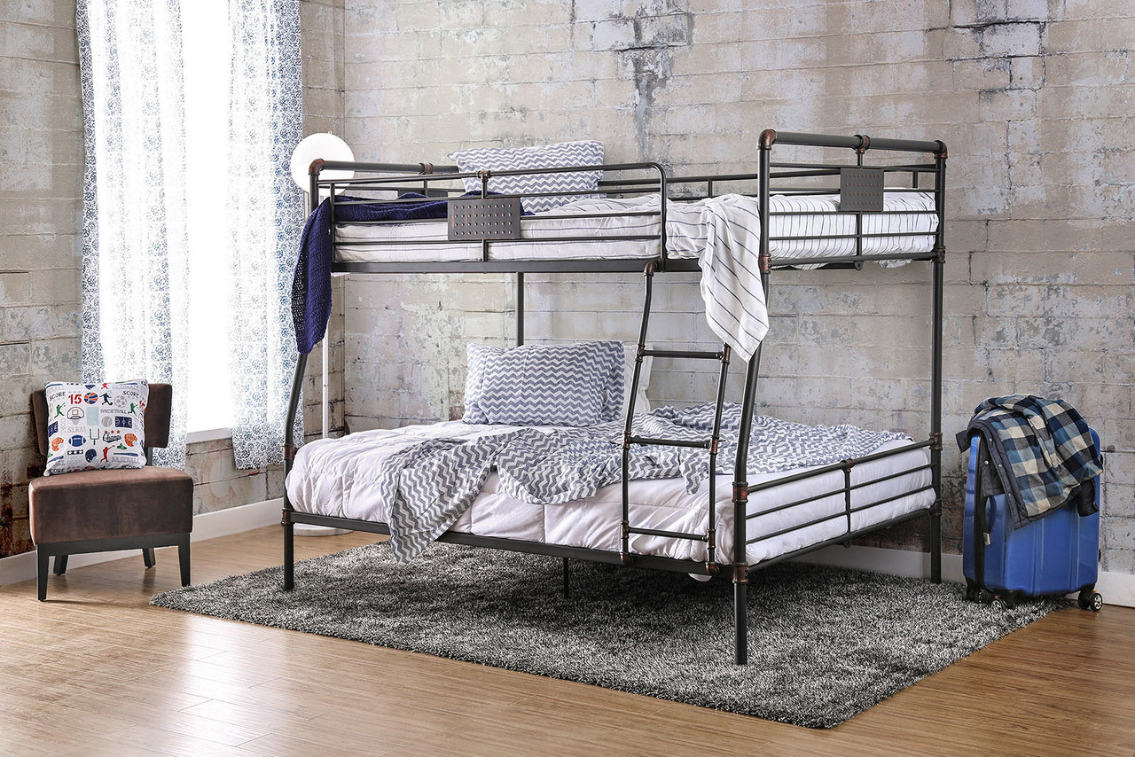 Xavier Industrial Piping Metal XL Full Over Queen Bunk Bed