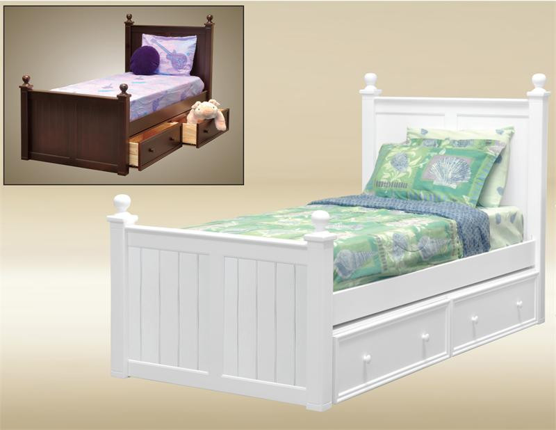 Dillon Extra Long Twin Wood Bead Board Bed XL Beds with Trundle