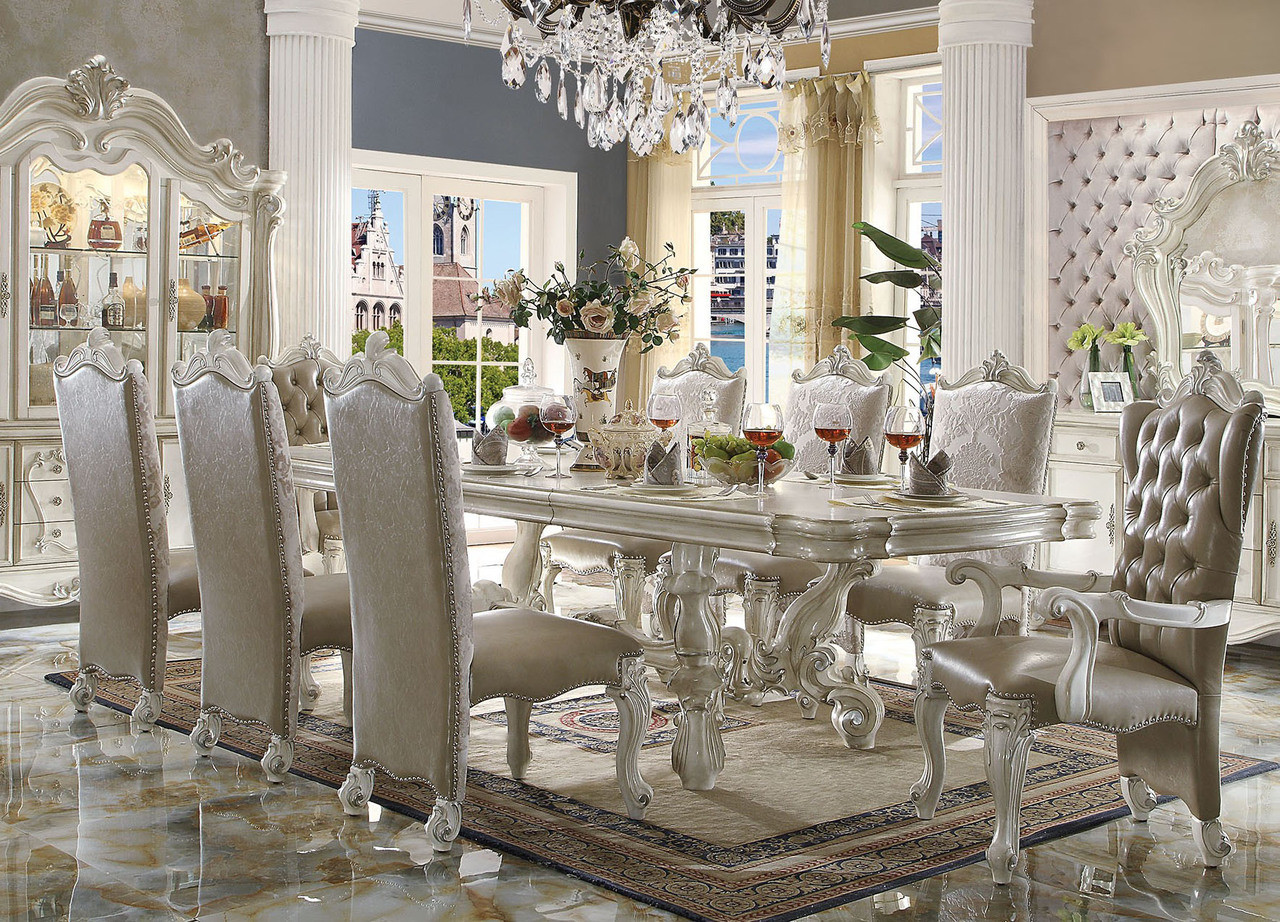 120" Majestic Antique Formal Bone White Dining Table Set