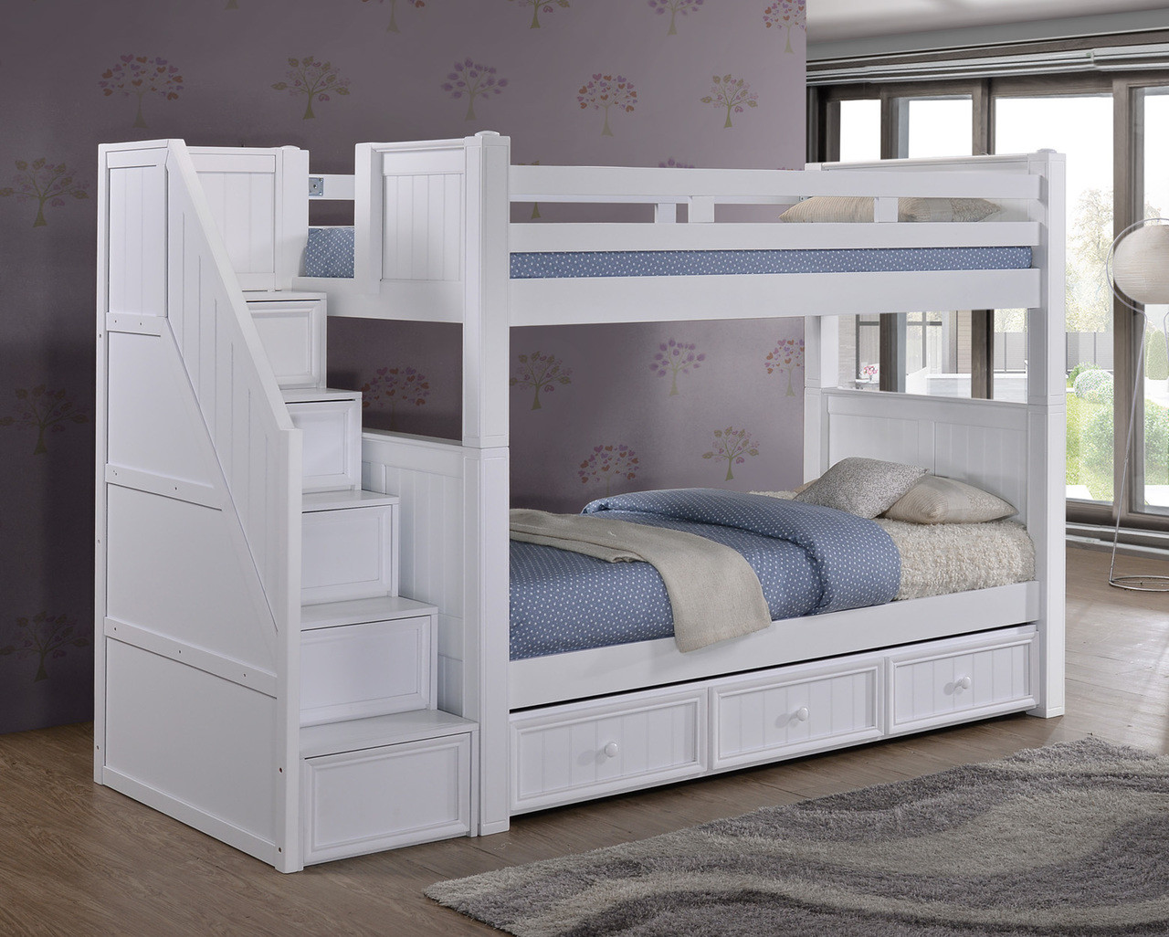 Dillon White Twin Bunk Bed with Storage Stairs | Bunk Beds ...