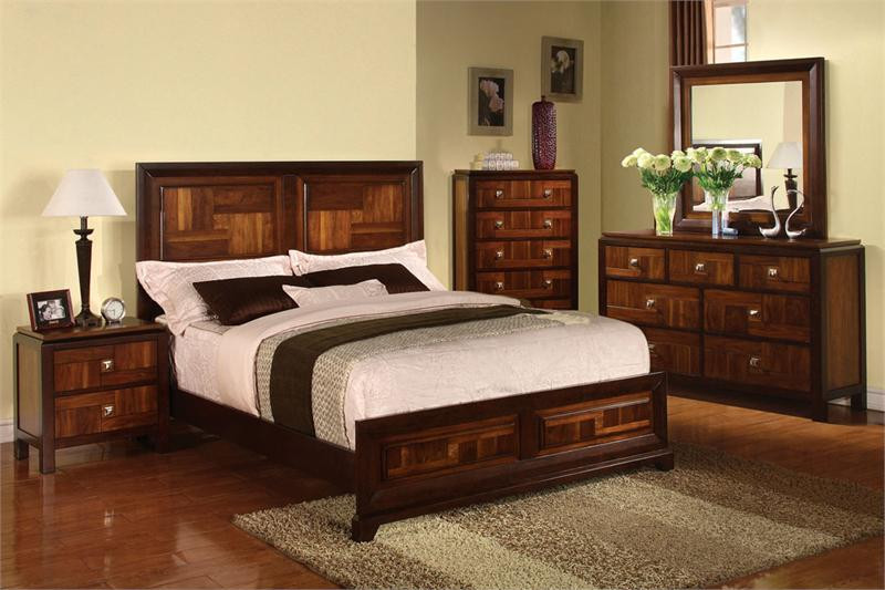 Contemporary Parquet Bed Acacia Walnut Bed Queen King