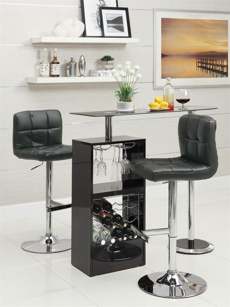 47" Contemporary Black Glass Bar Counter Bar Unit Table with Shelf