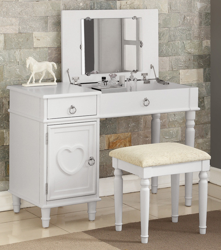 Charlotte Makeup Table Set with Flip Top Mirror and Storage