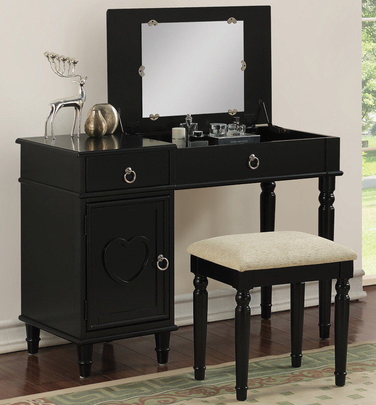 Charlotte Makeup Table Set with Flip Top Mirror and Storage