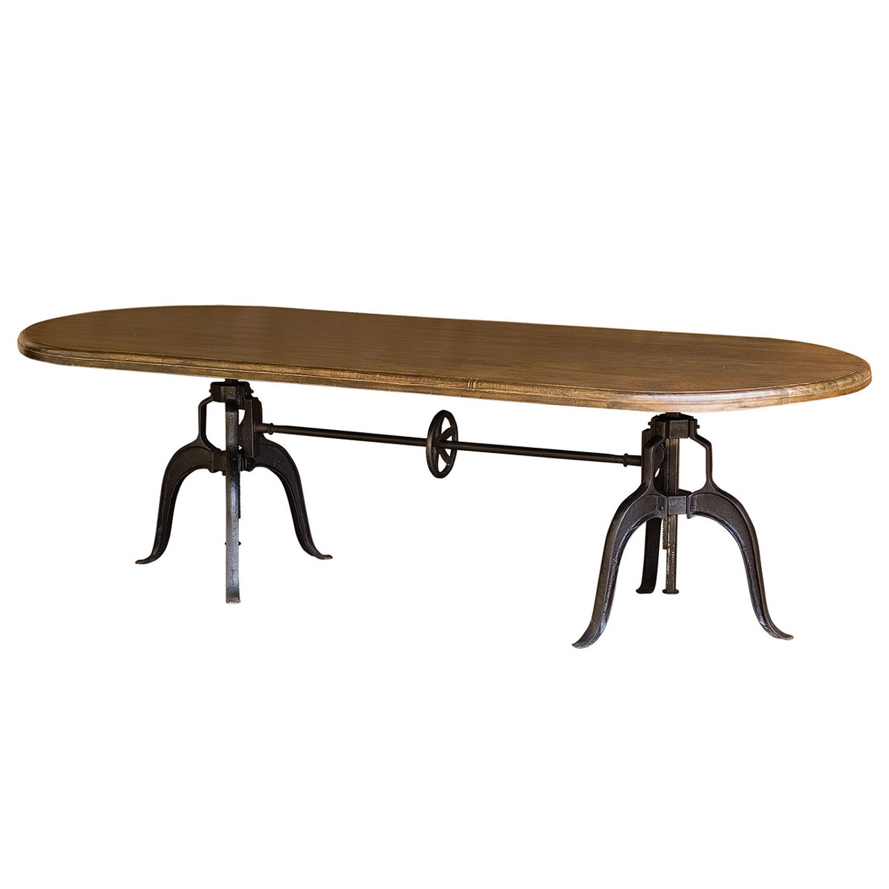 Double Crank Oval Dining Table 104" Industrial Oval Adjustable Dining