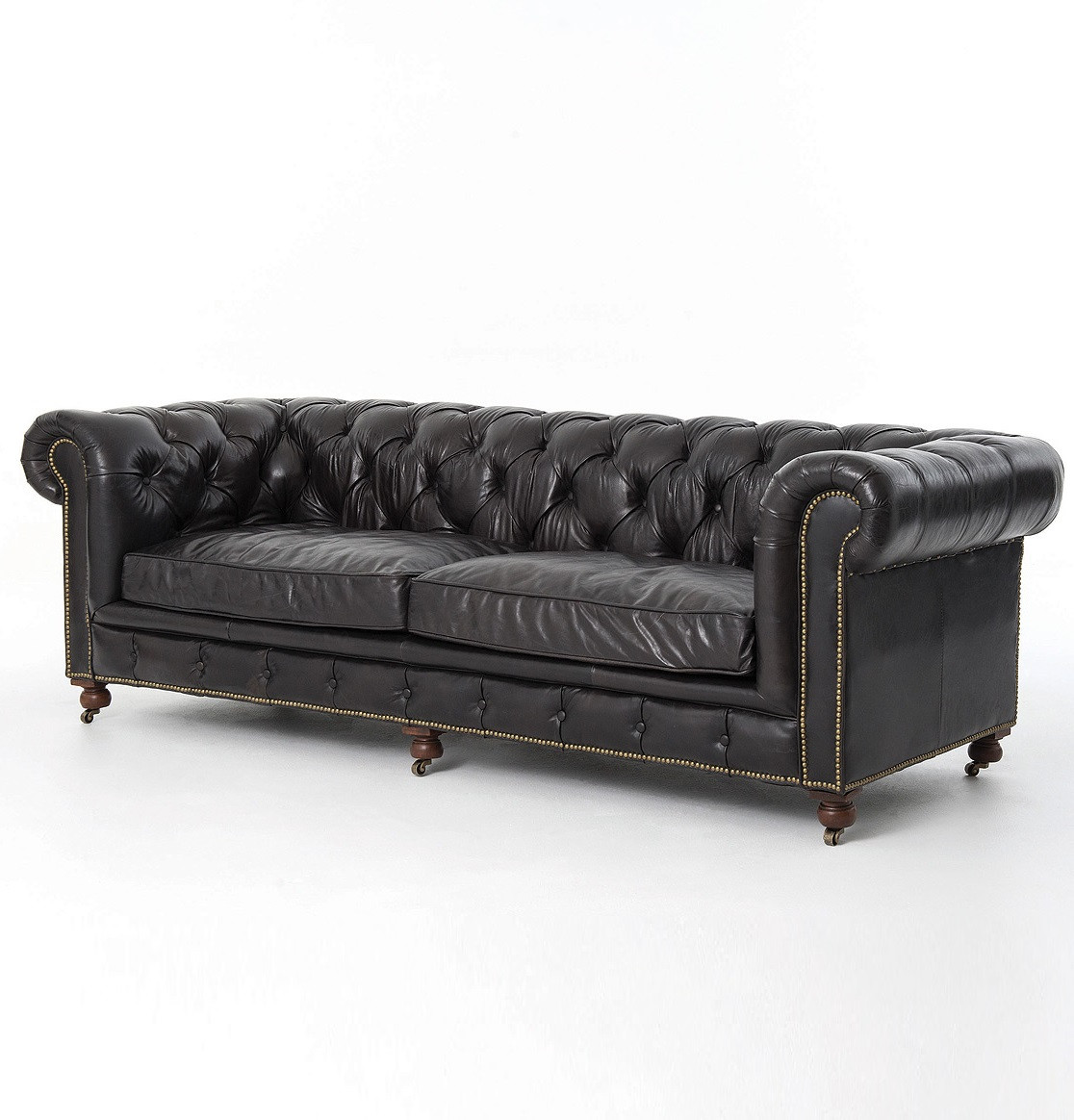 Conrad 96" Vintage Black Leather Chesterfield Sofa Zin Home