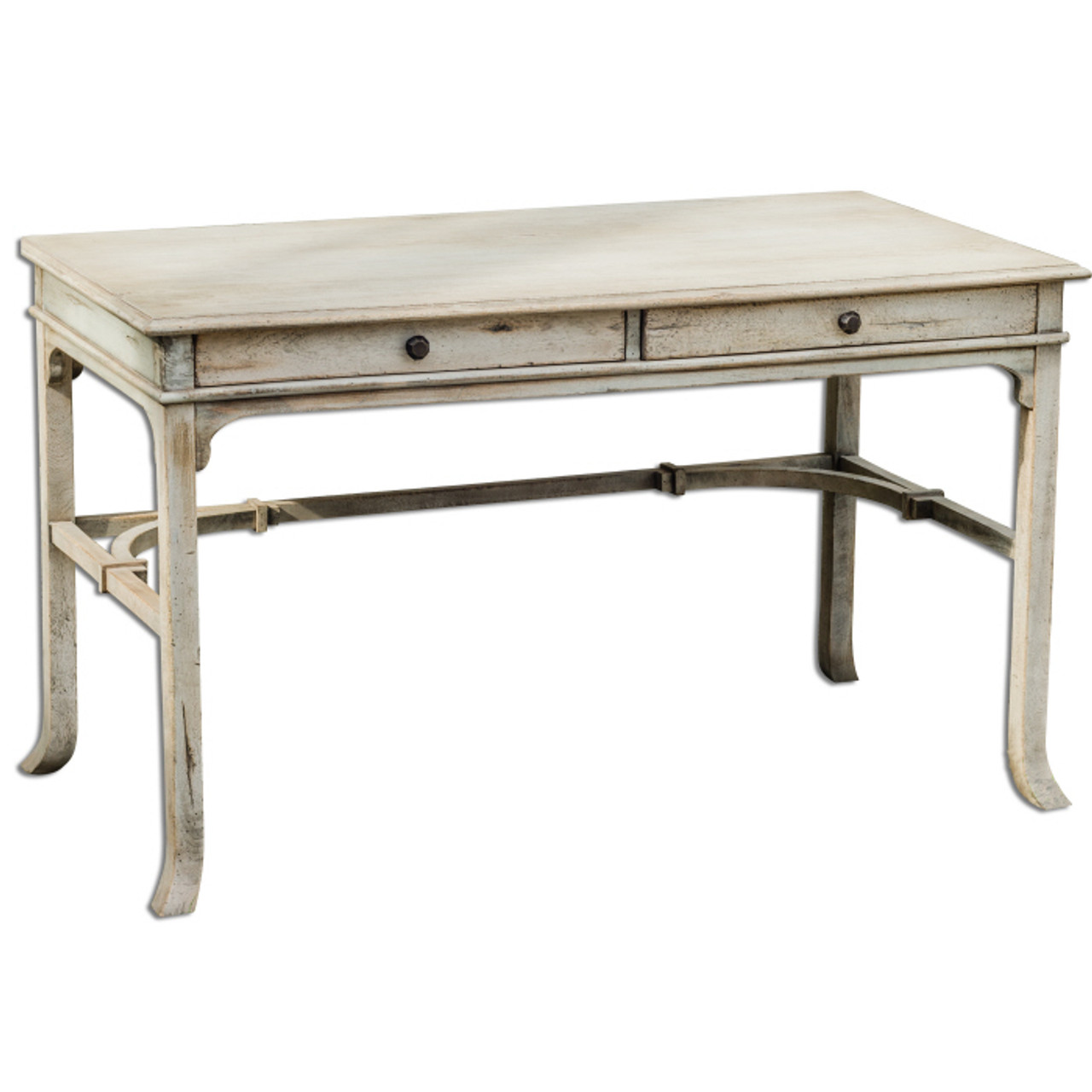 Antiqued White Bridgely Rustic Wood Vintage Writing Desk Zin Home