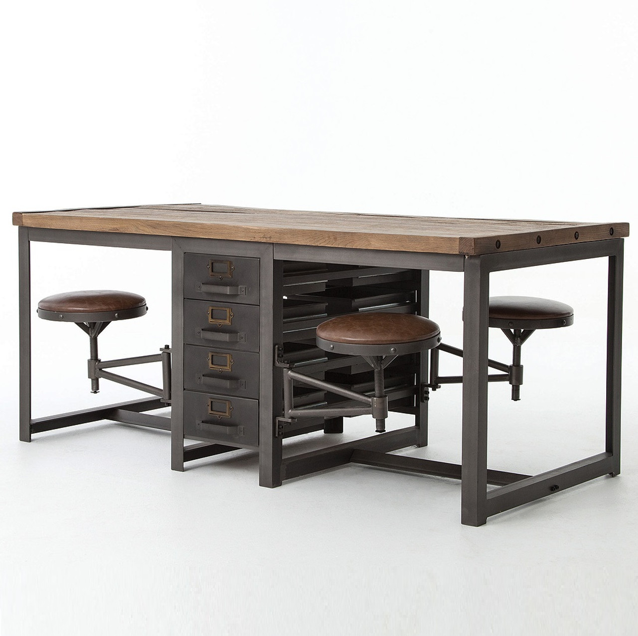 Rupert Industrial Architect Work Table Desk With Attached ...