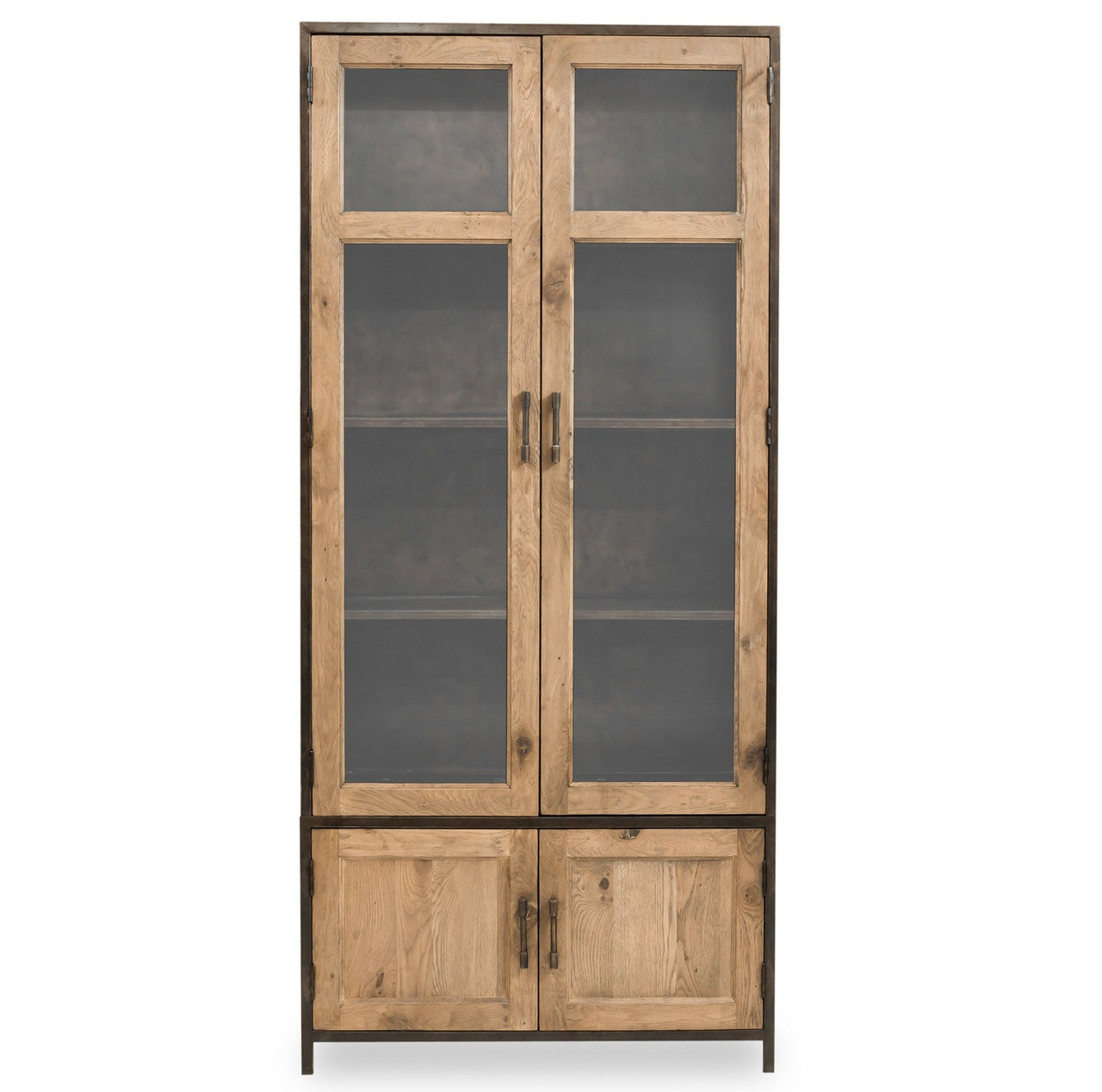 Dominic Industrial Metal + Oak Tall Cabinet with Glass Doors | Zin Home