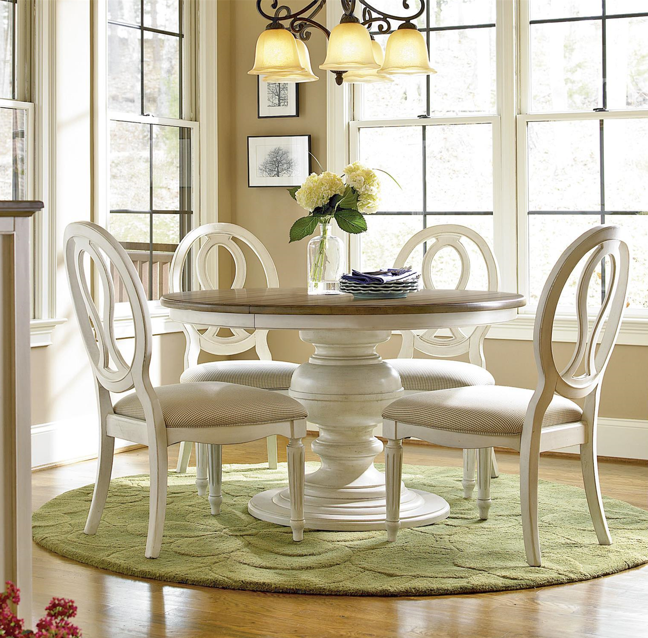 Country-Chic 5 Piece Round White Dining Table Set | Zin Home