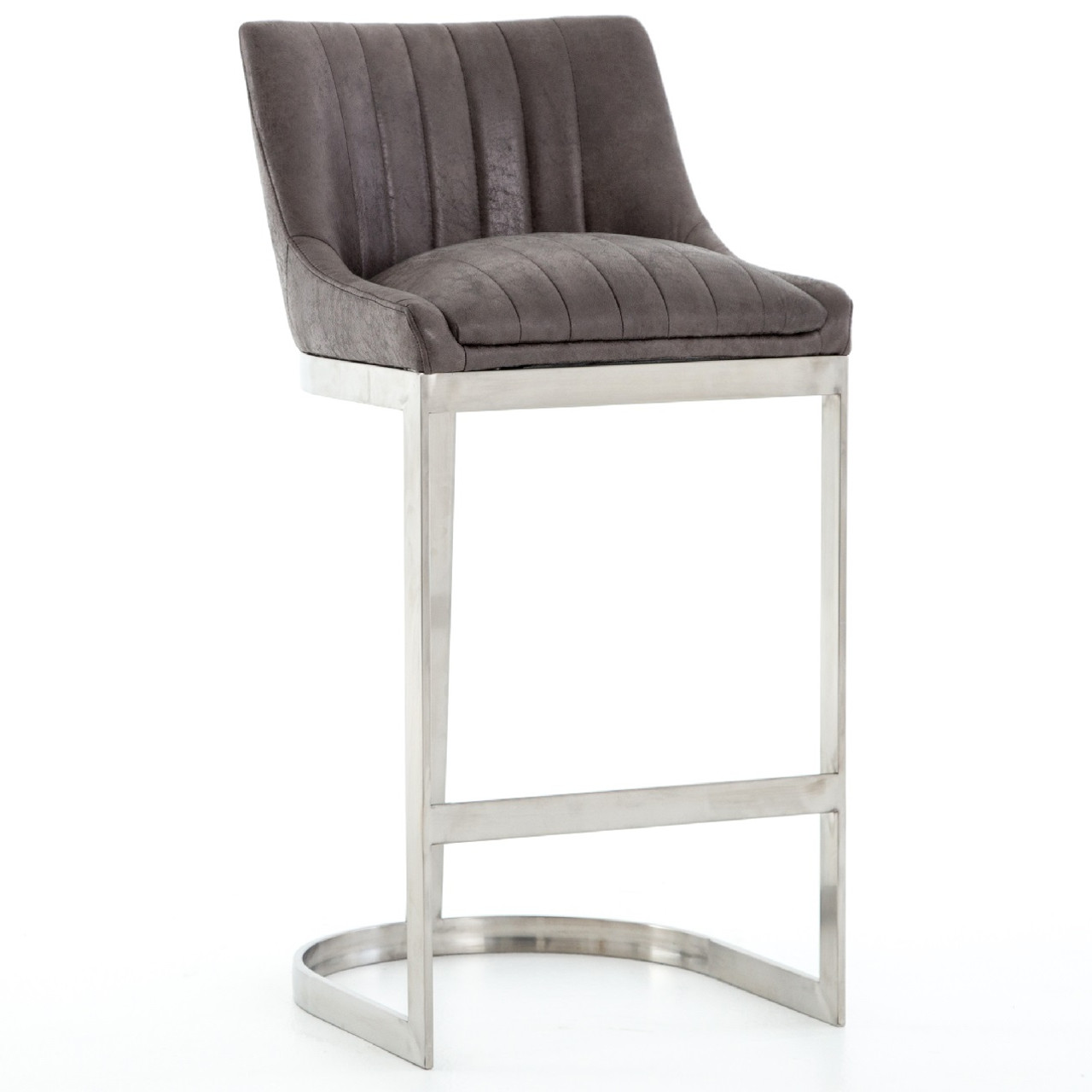 Rory Graphite Leather + Stainless Steel Bar Stool Zin Home