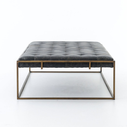 Oxford Tufted Black Leather Ottoman Coffee Table | Zin Home