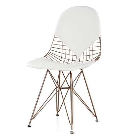 Rose Gold Wire + White Leather M245 Modern Wire Chair | Zin Home