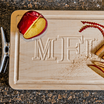 wood cutting board with initials