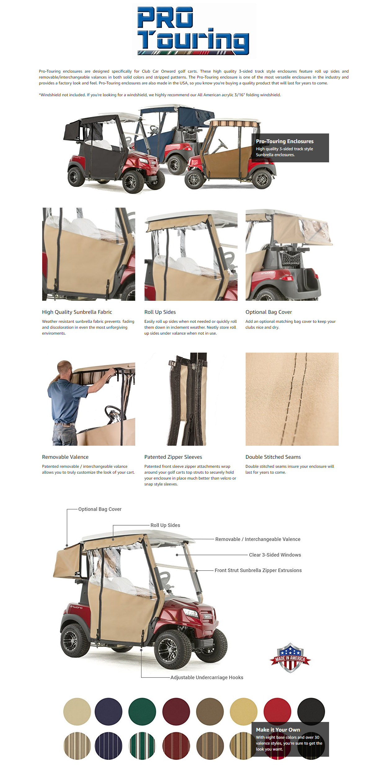 Touring Golf Cart Enclosure for Club Car Precedent Golf Cart