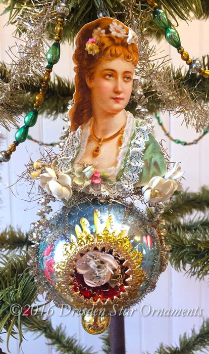 Beautiful Victorian Lady Accented with Flowers on Blue Hand-Painted ...