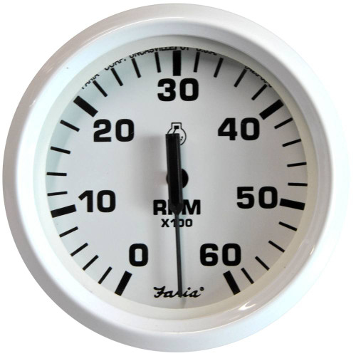 Faria Dress White 4" Tachometer - 6K RPM (Inboard & I/O)