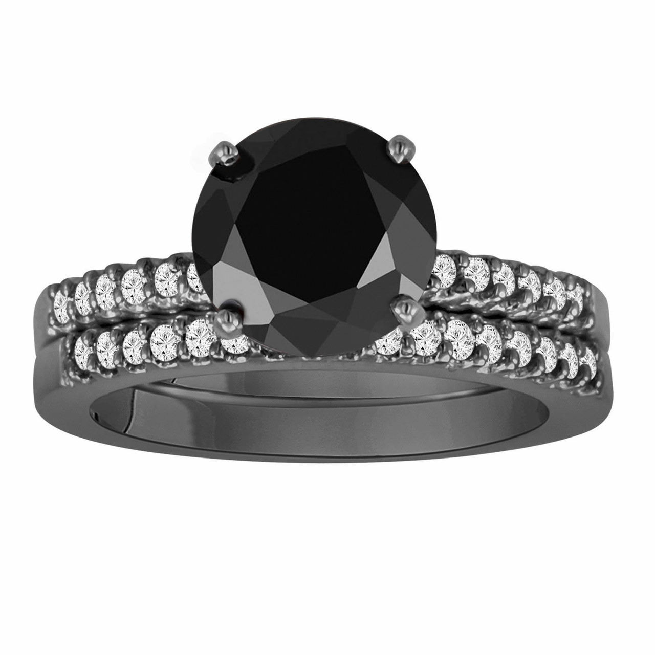 Fancy Black Diamond Engagement Ring Set, Diamond Wedding